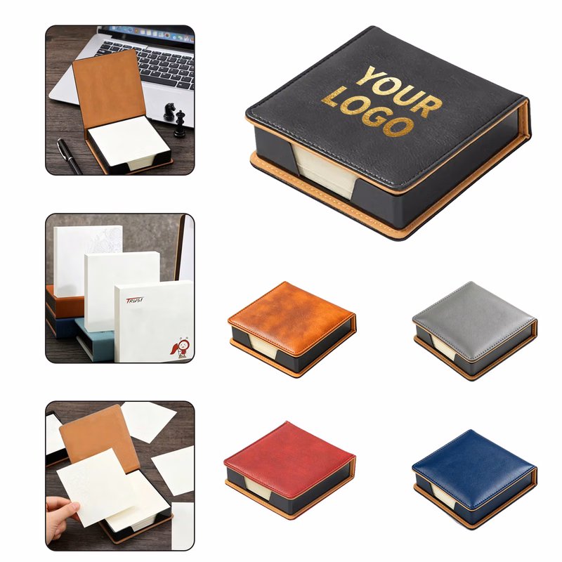 Creative PU Leather Memo Box With Sticky Notes