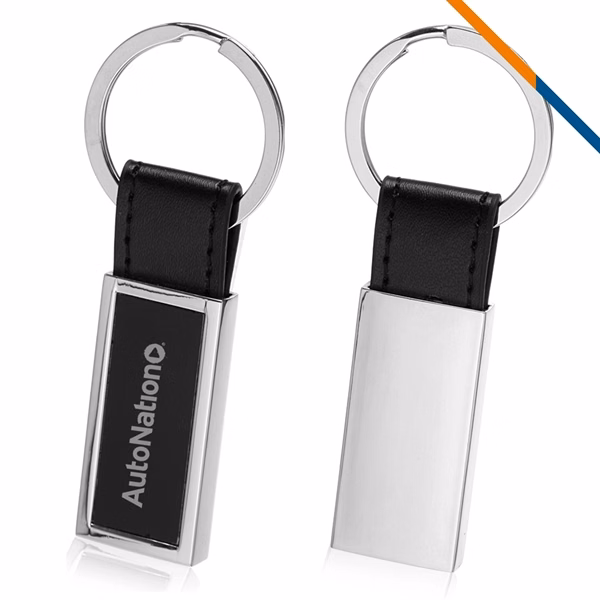 Custom Sleek PU Leather Metal Core Rectangular Keychain — Professional Brand Statement