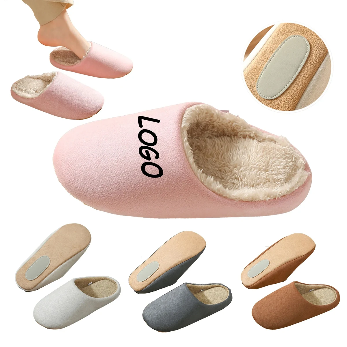 MOQ 30 Quiet Soft Bottom Plush Slippers Non-Slip Home 1
