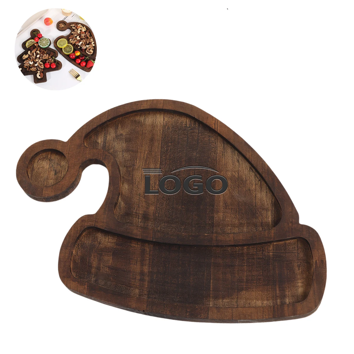 Holiday Wooden Tray Filled with Snacks and Christmas Treats 1