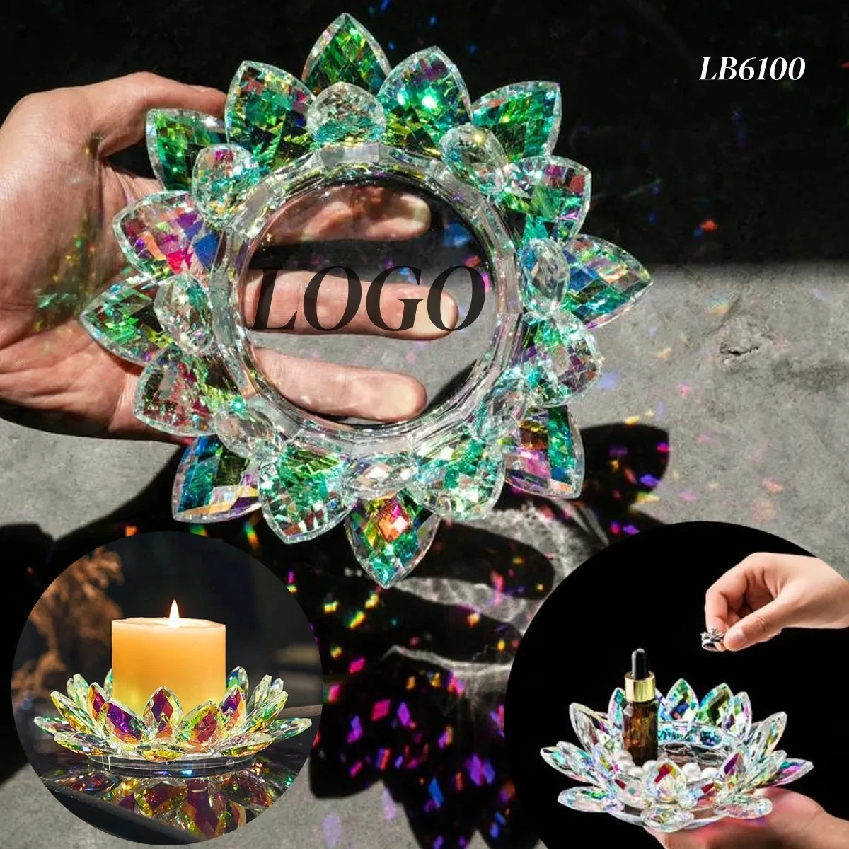 Engraved Lotus Crystal Candle Holders Jewelry Box 1
