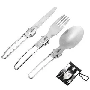 Folded 3 In 1 Flatware Stainless Steel Knife Fork Spoon Set With Pouch 1