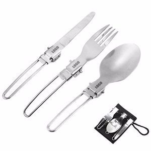 Folded 3 In 1 Flatware Stainless Steel Knife Fork Spoon Set With Pouch