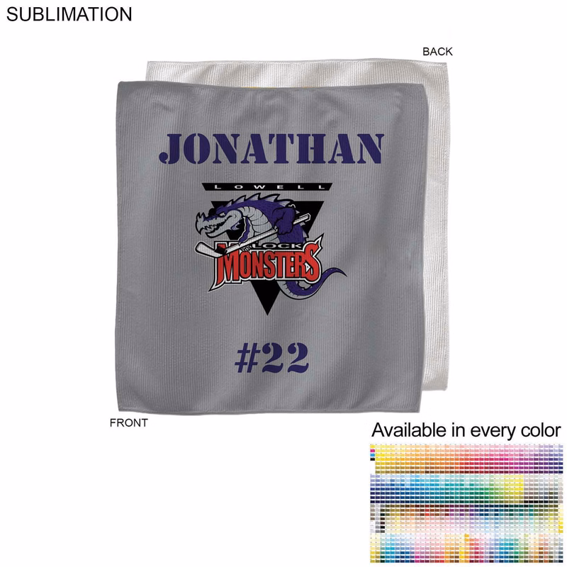 Team Towel in Microfiber Dri-Lite Terry, 15x15, Sublimated sweat towel