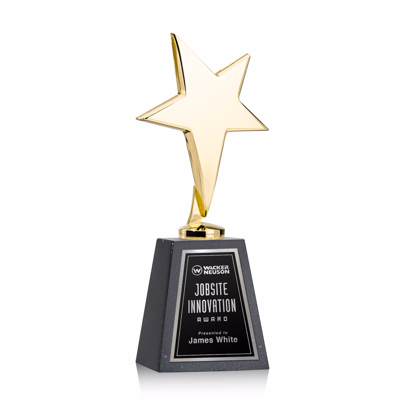 Tuscany Gold Star on Tall Marble Base - Black