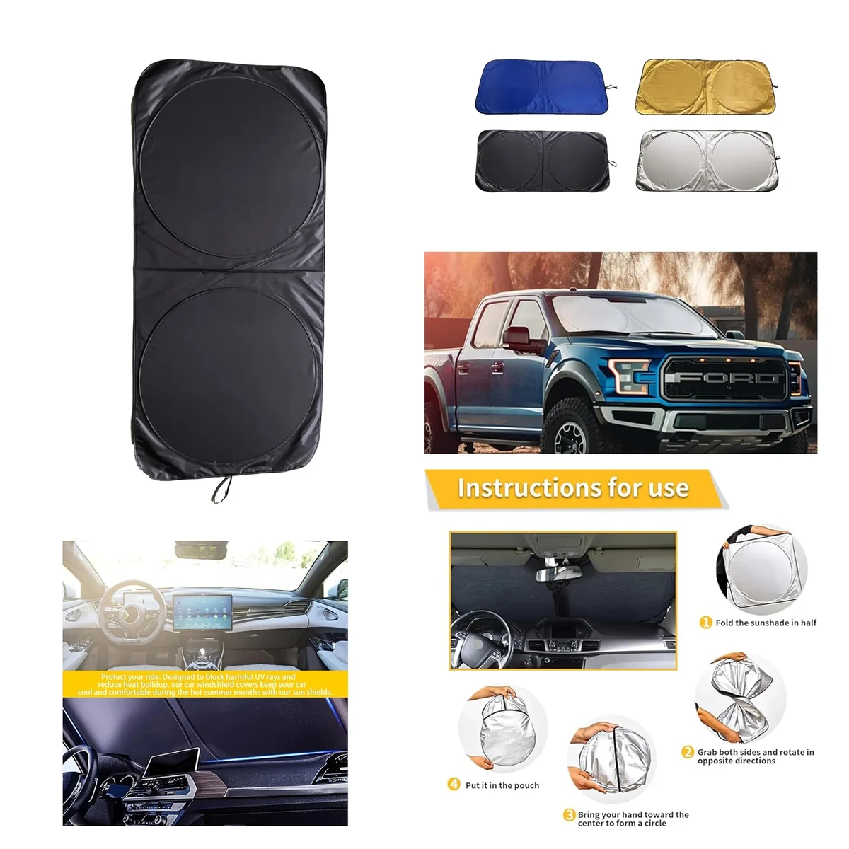 Foldable Front Window Visor with Storage Pocket 1