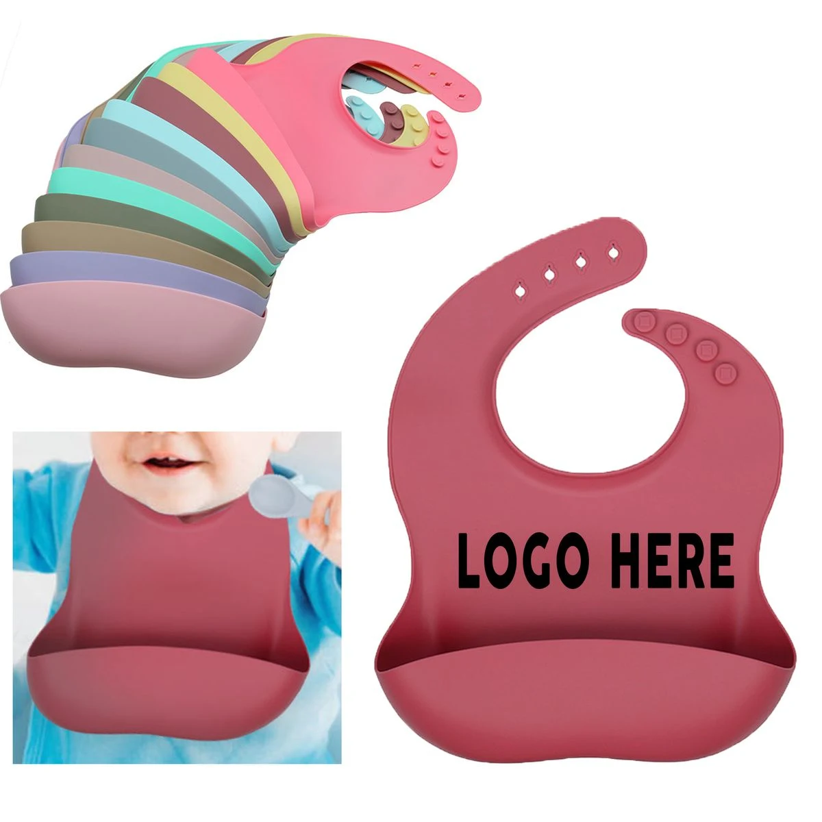 Custom Logo Food Safe Silicone Baby Bib 1