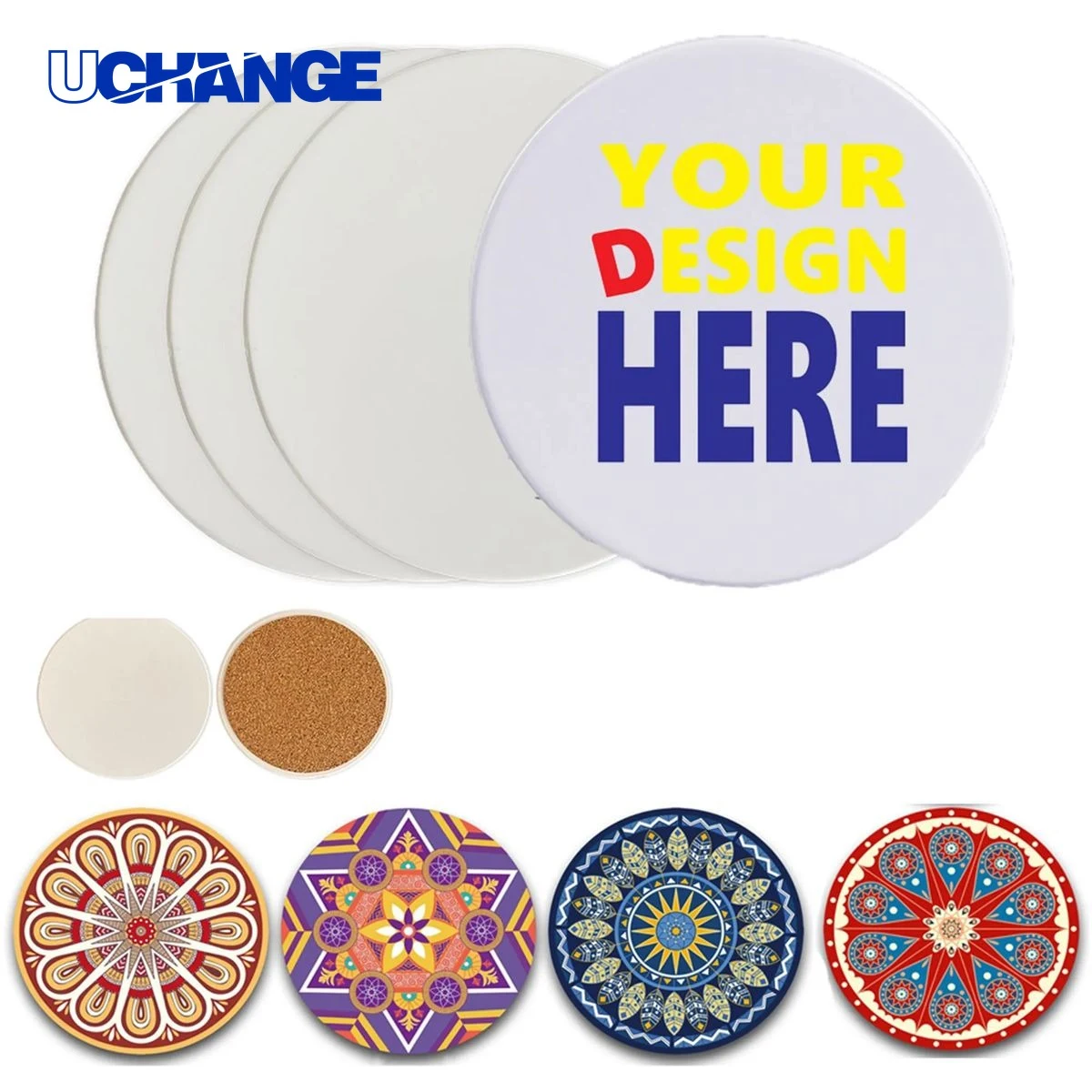 Full Color Imprint Square Round Ceramic Coaster Mat 1