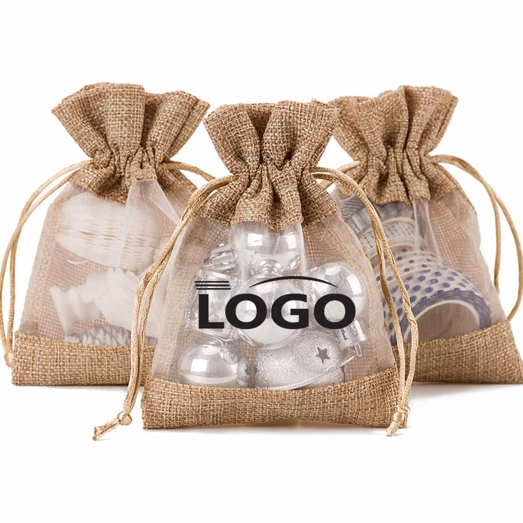 Rustic Burlap Mesh Drawstring Pouches