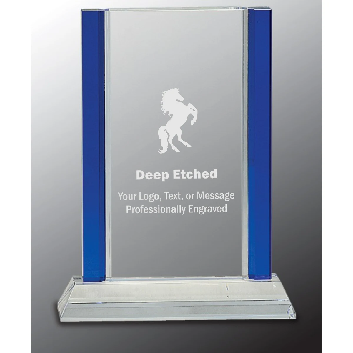 8 1/2" Blue 2-Edge Crystal Award on Clear Base 1