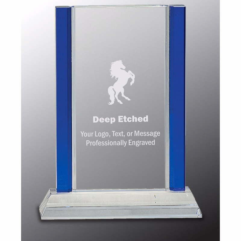 8 1/2" Blue 2-Edge Crystal Award on Clear Base
