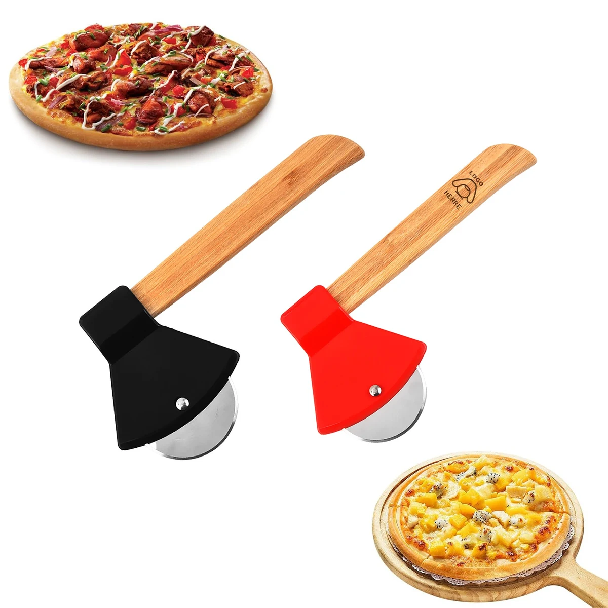 Stainless Steel Roller Wooden Handle Axe Pizza Cutter 1