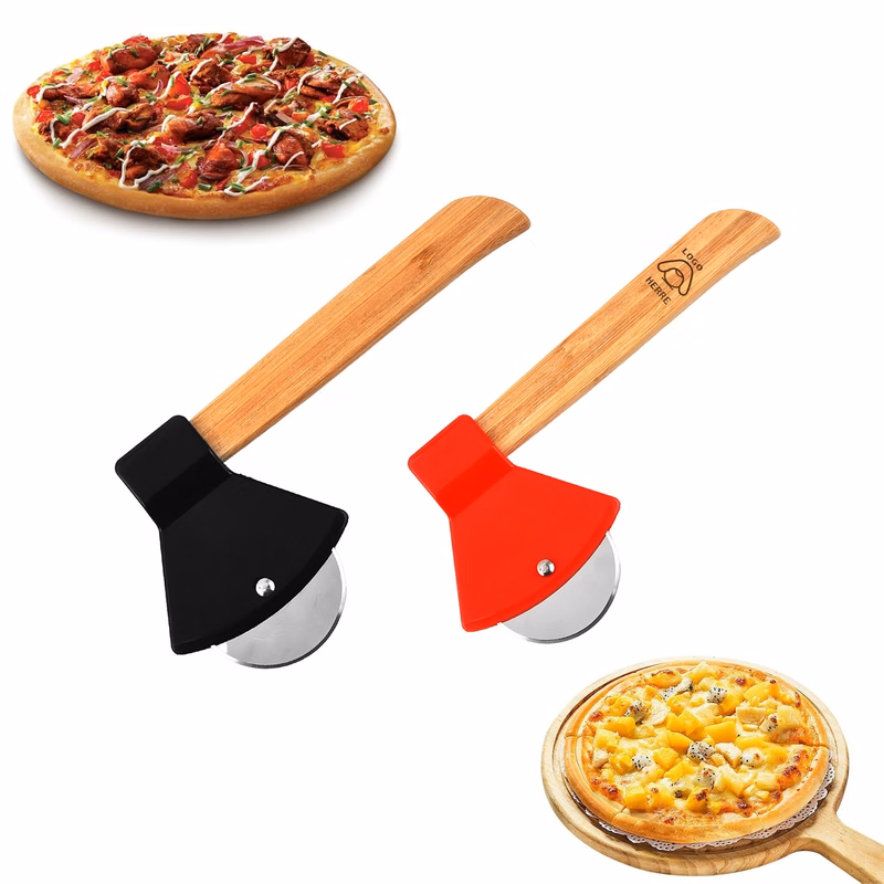 Stainless Steel Roller Wooden Handle Axe Pizza Cutter