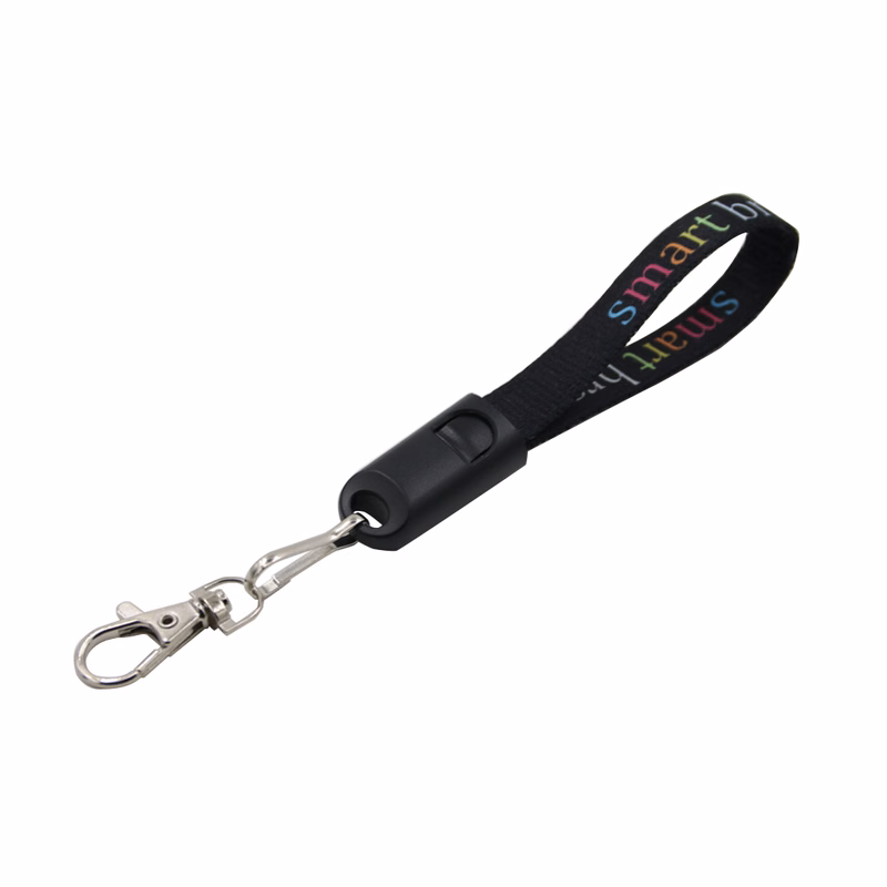 2-in-1 Wrist Lanyard Charging Cable with Metal Hook