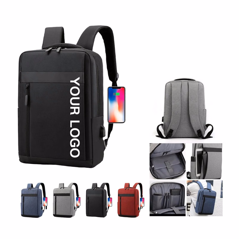 Nylon Laptop Backpack with USB Port and Trolley Strap