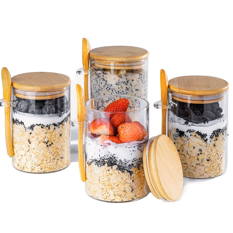 18Oz Overnight Oats Glass Containers w/ Bamboo Lids