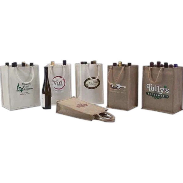 Canvas Wine Bottle Bags - Screen Printed 1