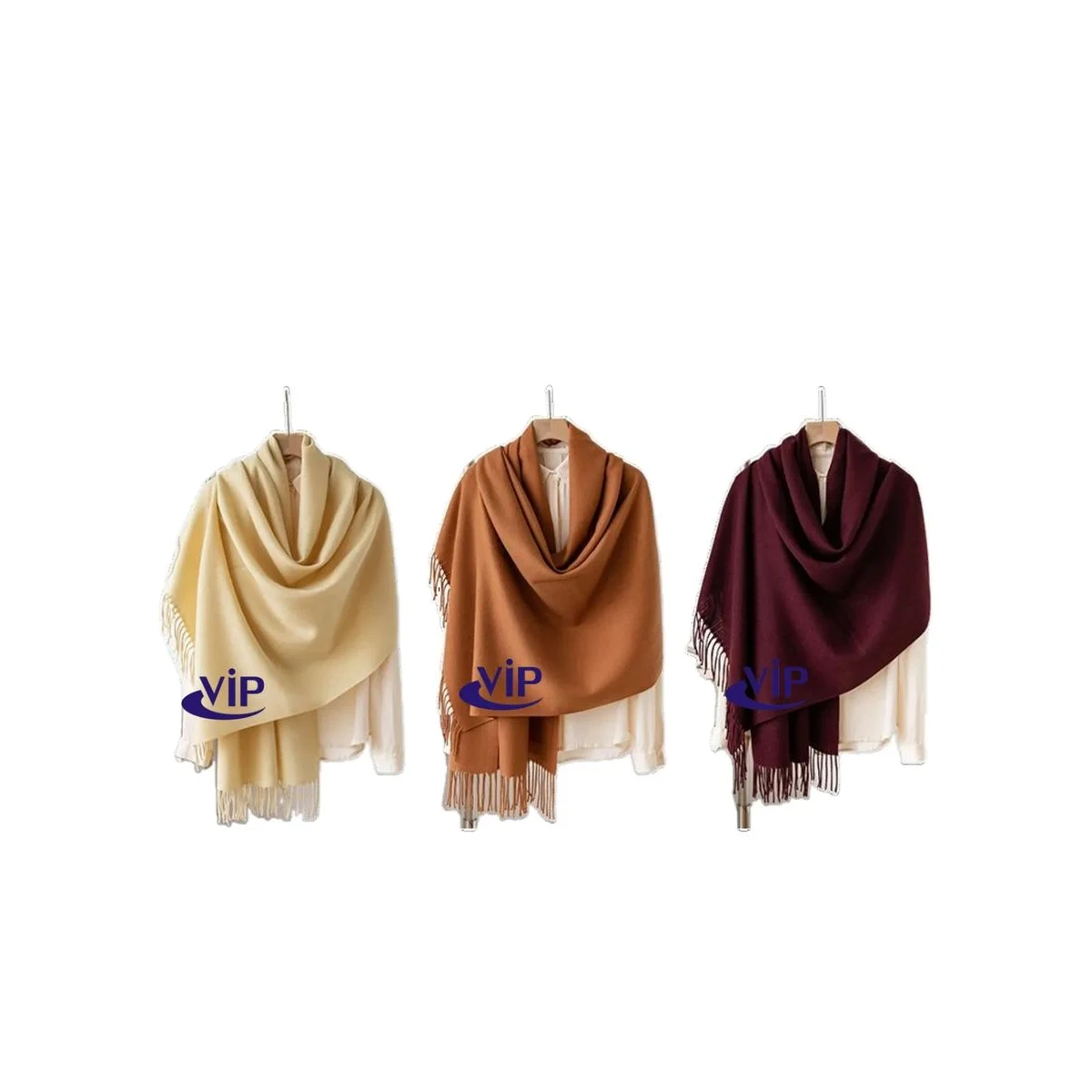 Solid - Color Fringed Scarf 1