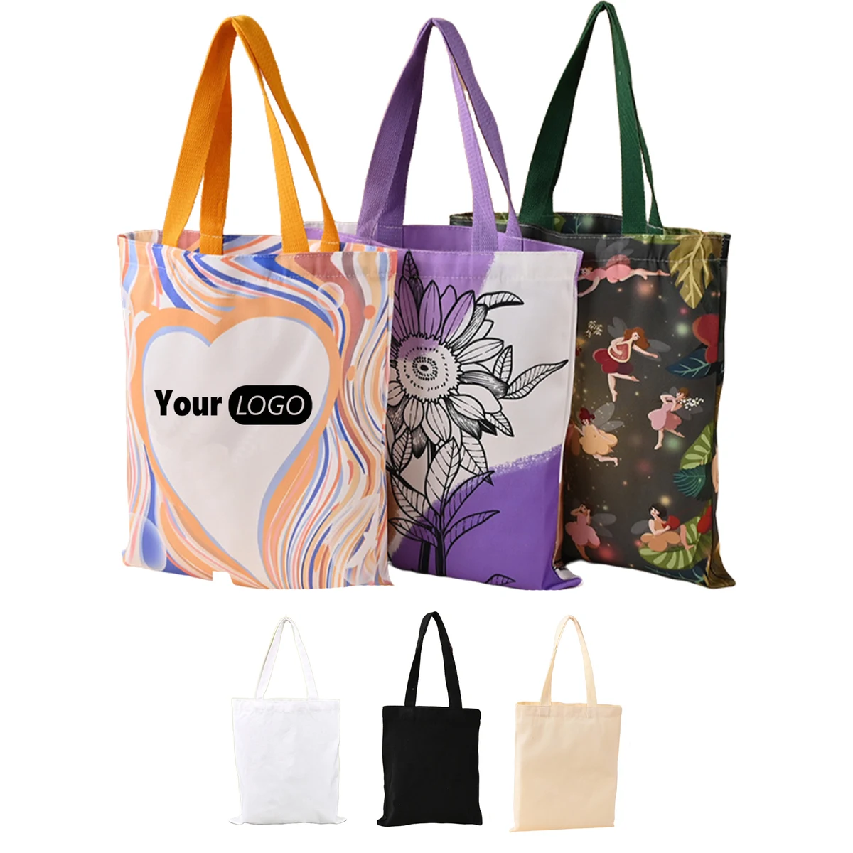 Canvas Grocery Totes in Full Color Reusable MOQ 30, custom tote bag with logo imprint 1
