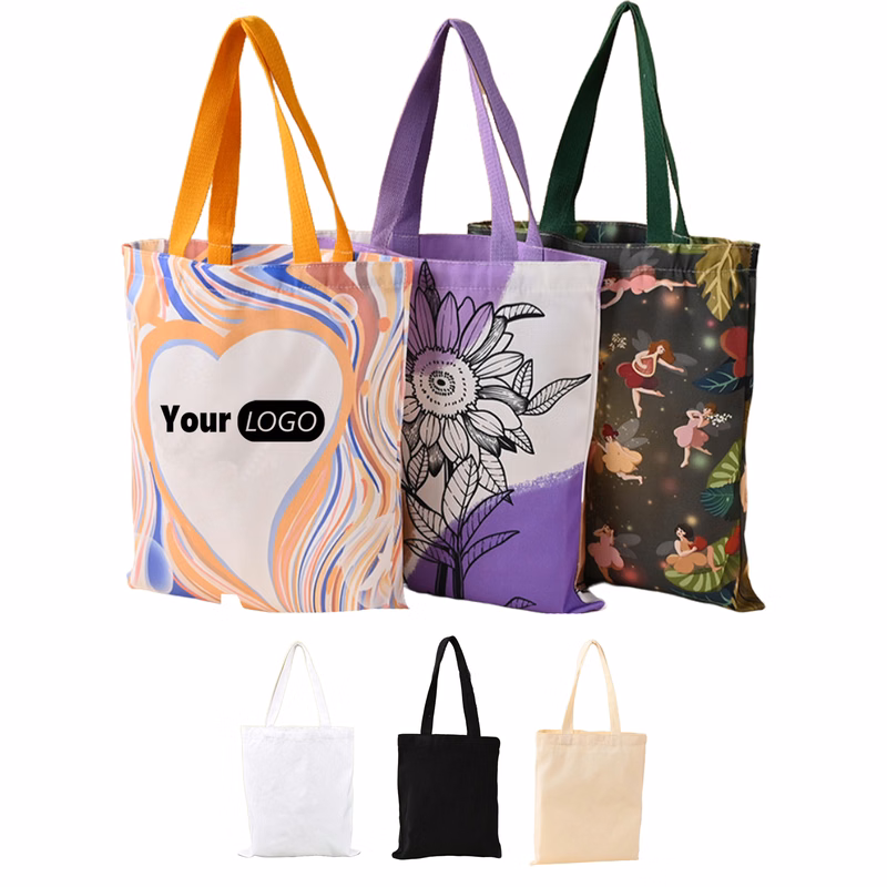 Canvas Grocery Totes in Full Color Reusable MOQ 30