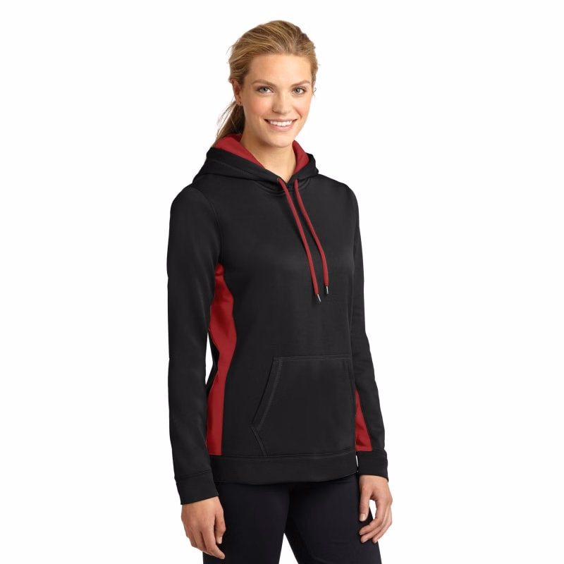 Sport-Tek Women's Sport-Wick Fleece Colorblock Hooded Pullover.