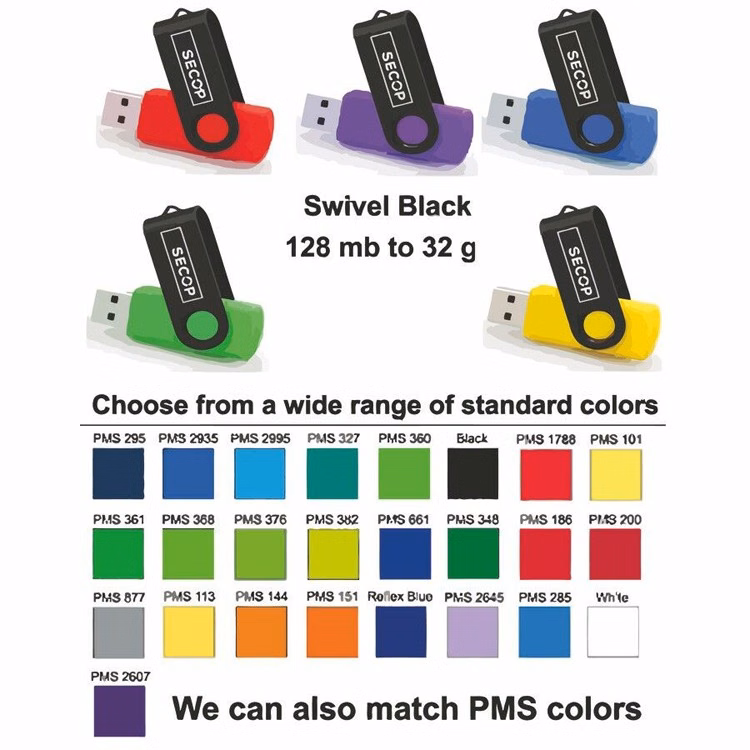 Swivel Black Flash Drive / USB - 64 GB Memory