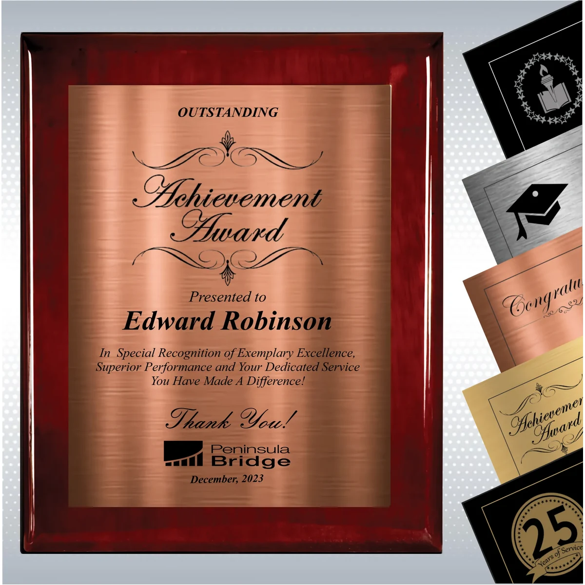 Rosewood Piano Wood Excellence Employee Recognition Plaque 1
