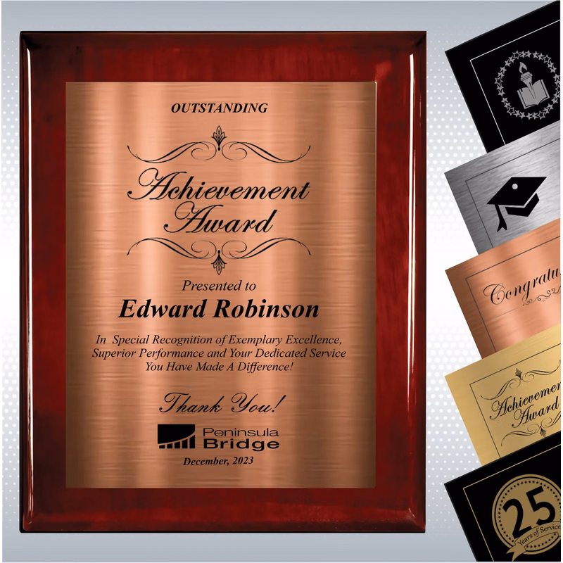 Rosewood Piano Wood Excellence Employee  Recognition Plaque