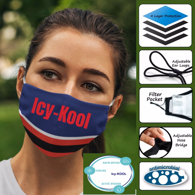4-Ply Icy Cool Face Mask w/Adjustable Ear Loops - Icy-KOOL Cooling Material