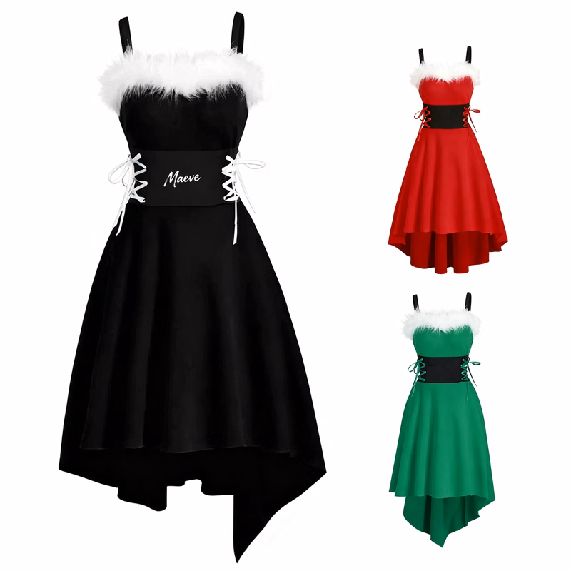 Off-Shoulder Dress with Sash Belt and Bow