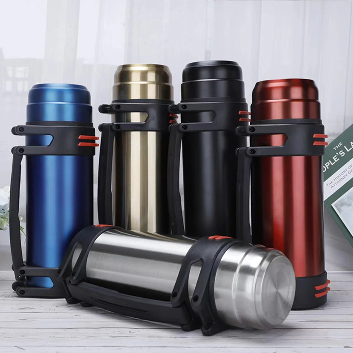 Large Half Water Bottle With Portable Handle Lid, custom water bottle with logo imprint 1