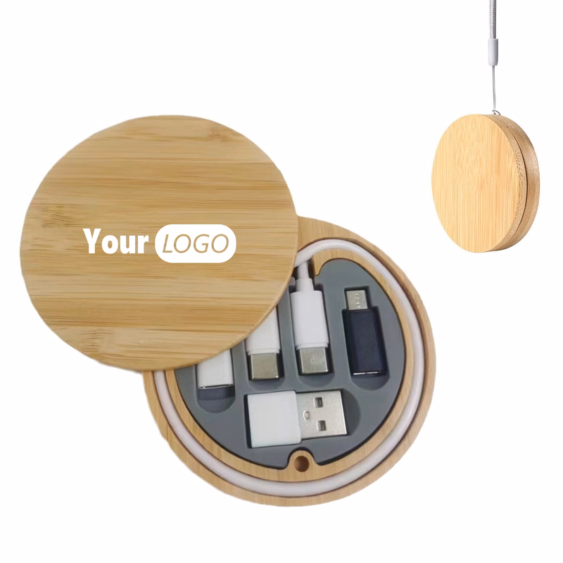 Bamboo Circular Data Cable Organizing And Storage Box