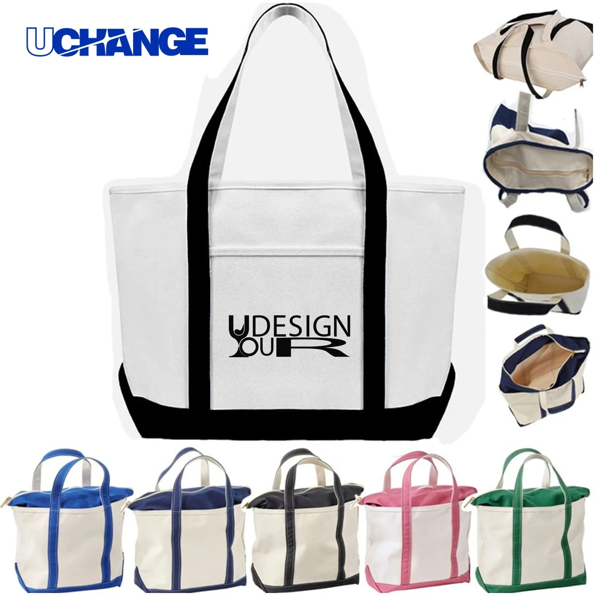 12 oz Canvas Boat Tote Bag with Top Zipper, custom tote bag with logo imprint 1