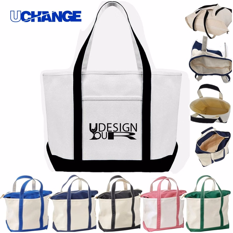 12 oz Canvas Boat Tote Bag with Top Zipper