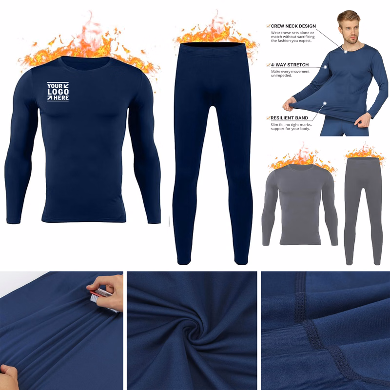 Men Skiing Winter Warm Hunting Gear Fleece Lined Base Layer Set Top Bottom Long Thermal Underwear