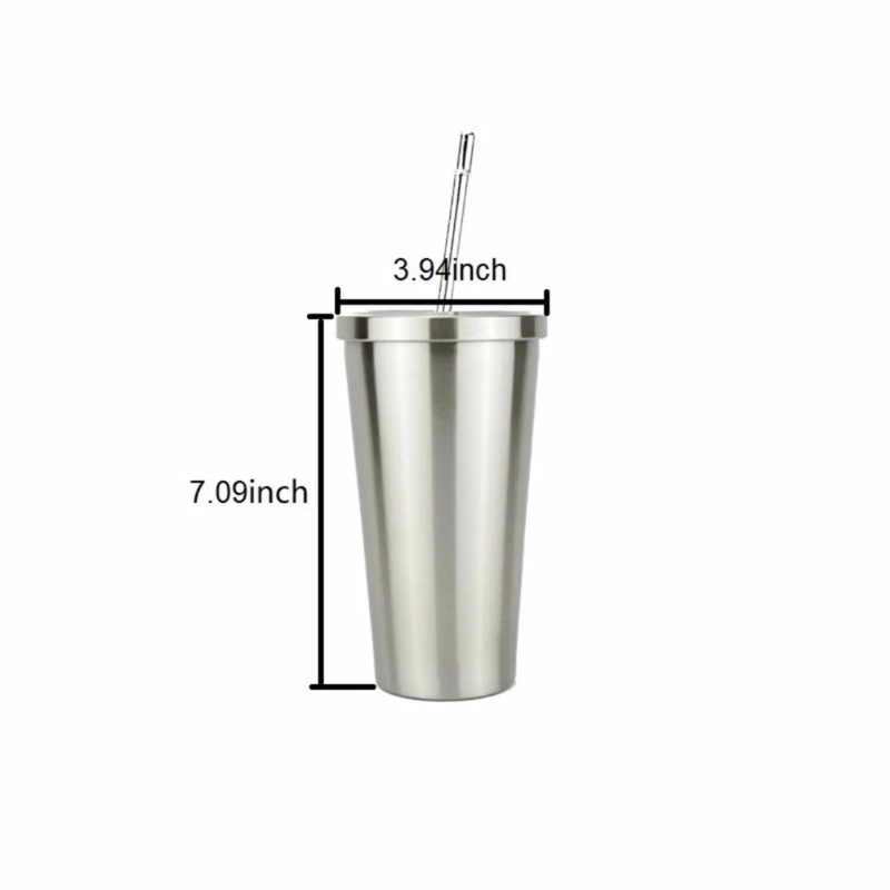 17oz Double Wall Stainless Steel Cup with Lid and Straw