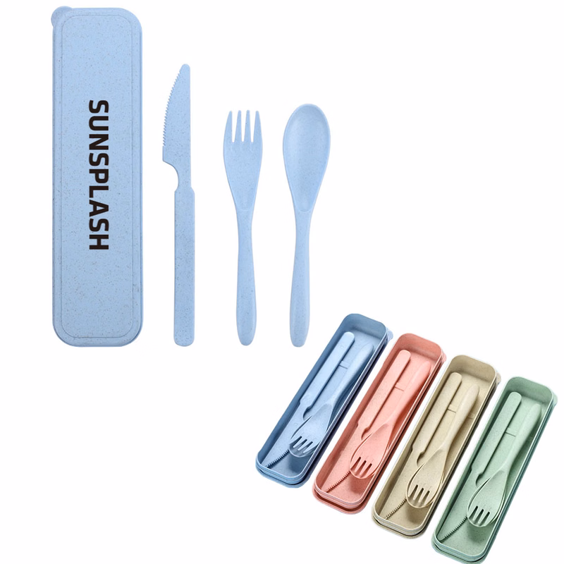 Travel Wheat Straw Utensil Set with container