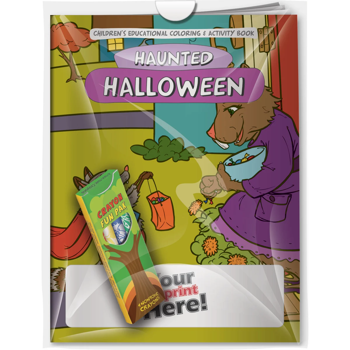 Combo Pack - CB1090 Coloring Book & 4-Pack of Crayons (Imprinted) in a Poly Bag 1