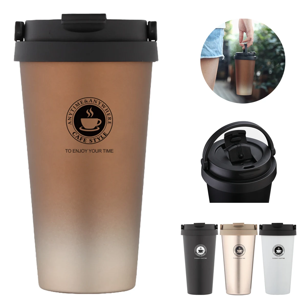 17 Oz. Double Wall Stainless Steel Coffee Cup W/Grip 1