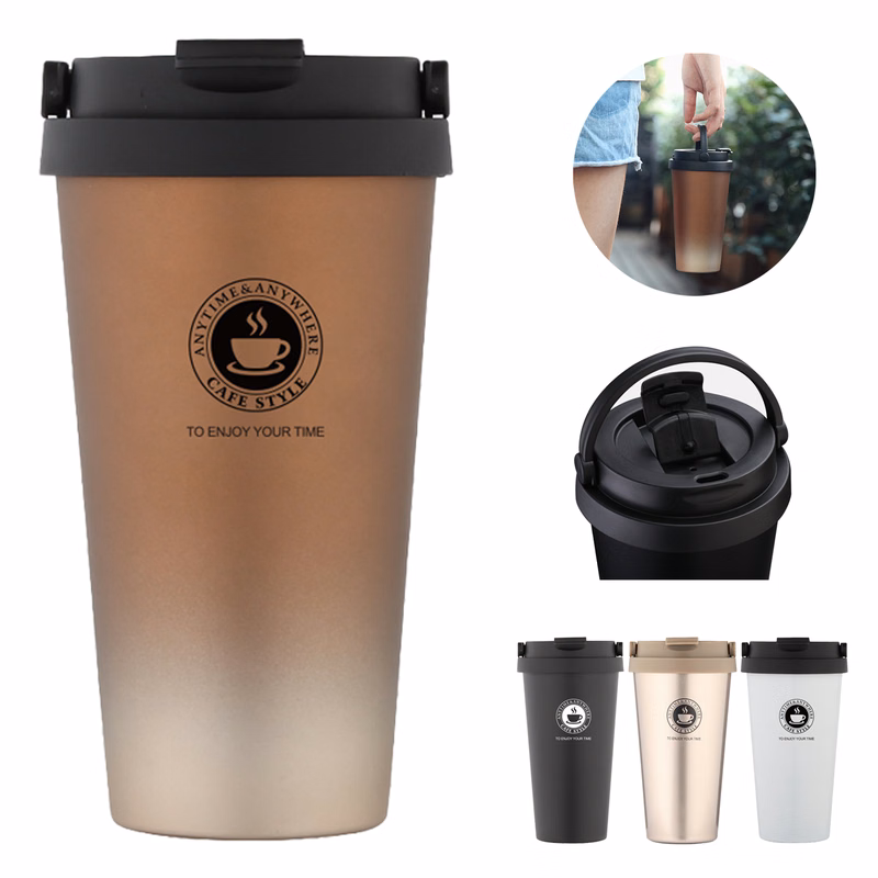 17 Oz. Double Wall Stainless Steel Coffee Cup W/Grip
