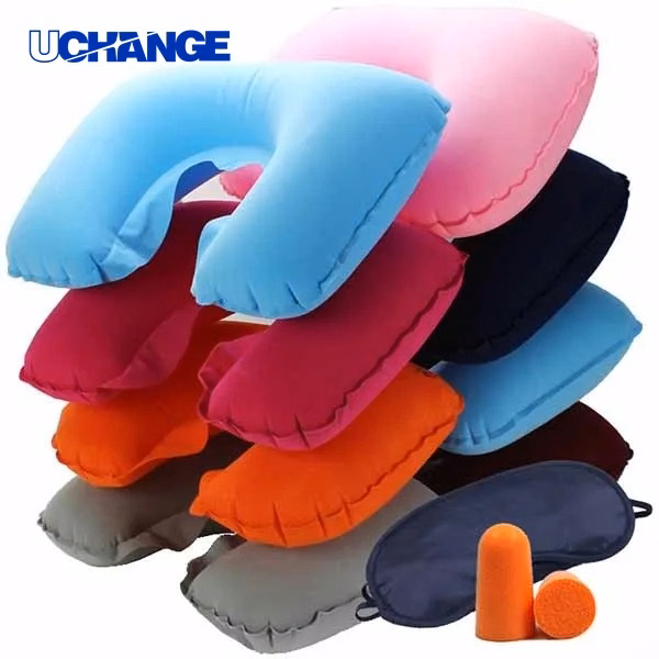 Inflatable Travel Neck Pillow Set with Eye Mask and Ear Plugs