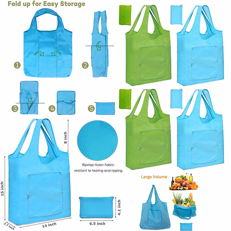 Folding Reusable Grocery Zipper Tote Bag