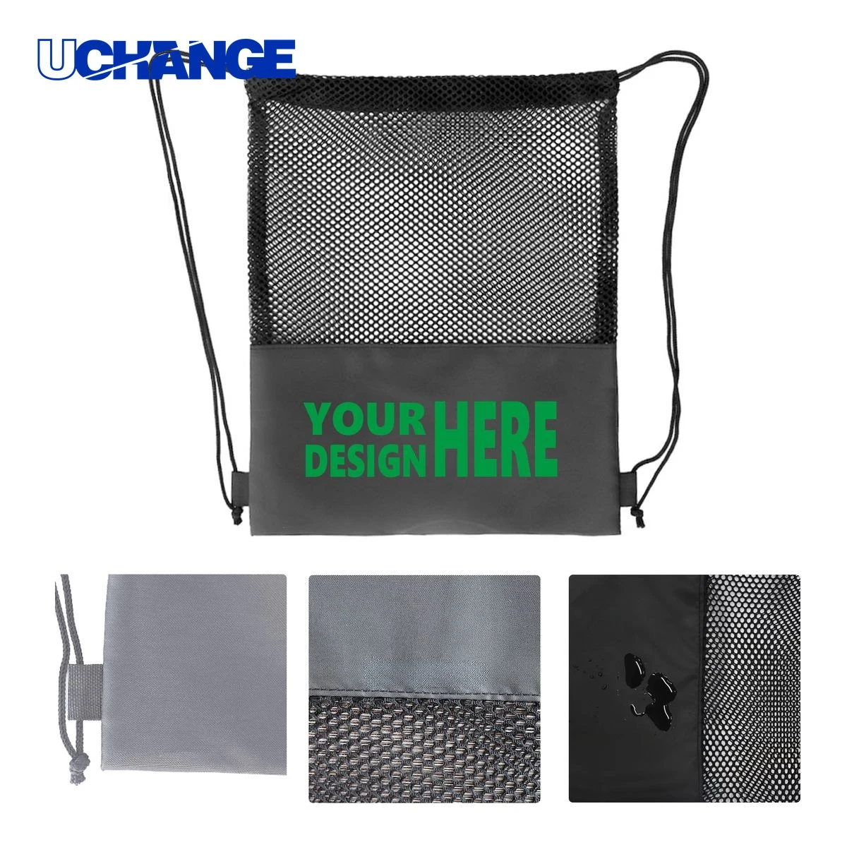 Mesh Drawstring Bag with Polyester Bottom 1