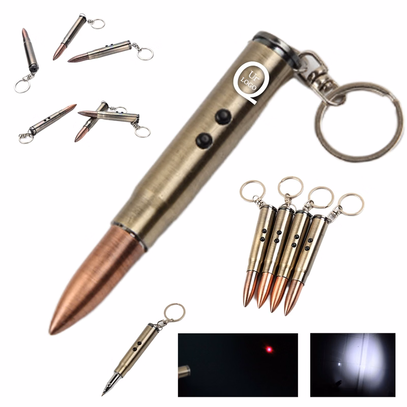 3-In-1 Bullet Keychain Led Laser Flashlight