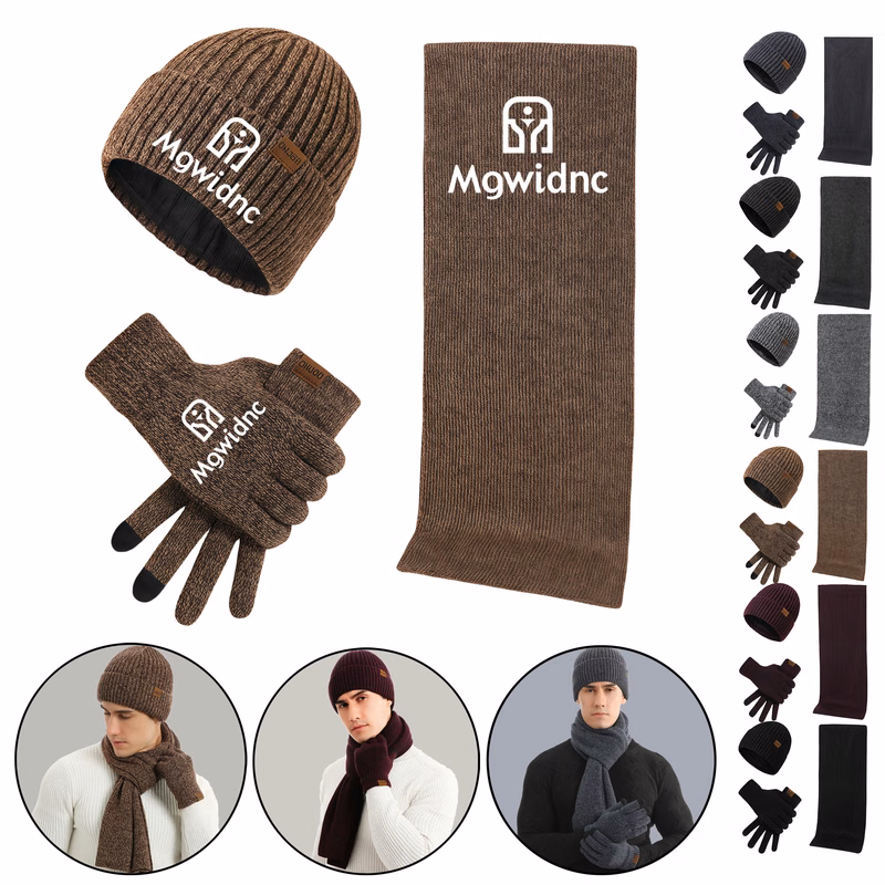 Winter Warm Knit Hat Scarf Gloves Set