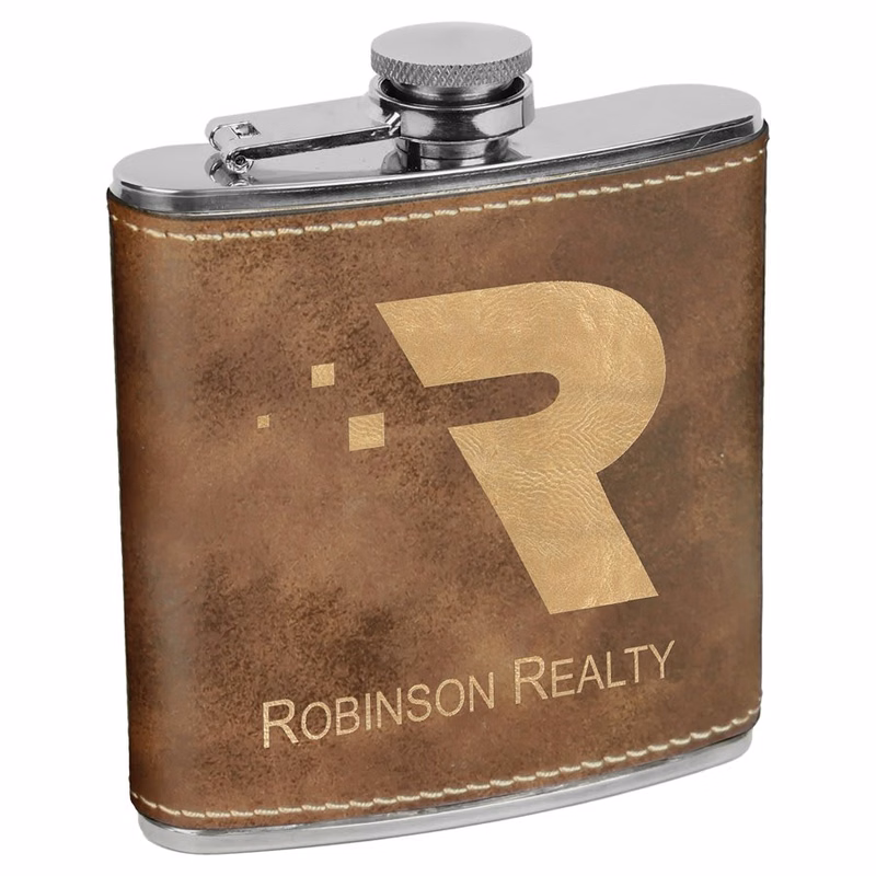 6 oz. Rustic/Gold Leatherette Stainless Steel Flask