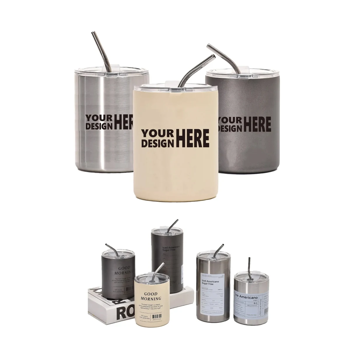 12oz Stainless Steel Coffee Cup With Straw Lid MOQ100 1