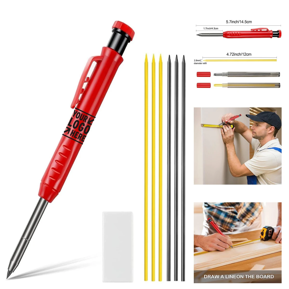Solid Carpenter Pencil Set with 6 Refill Built-in Sharpener 1