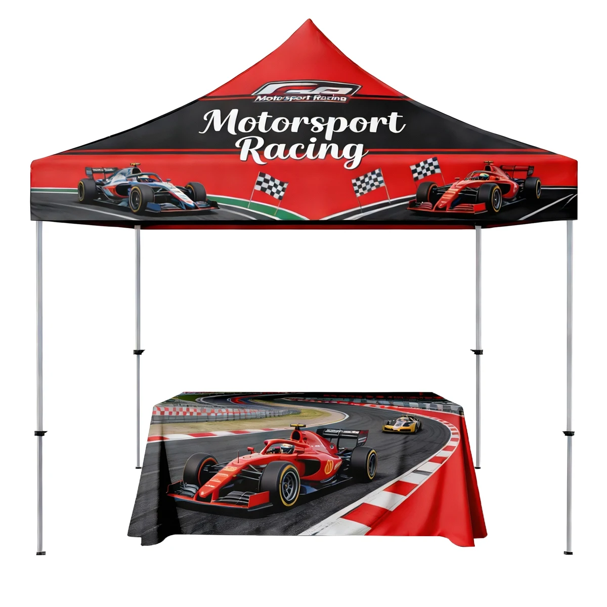 10'x10' Deluxe White Steel Frame, Dye Sublimation Canopy & 6' Table Cover 1