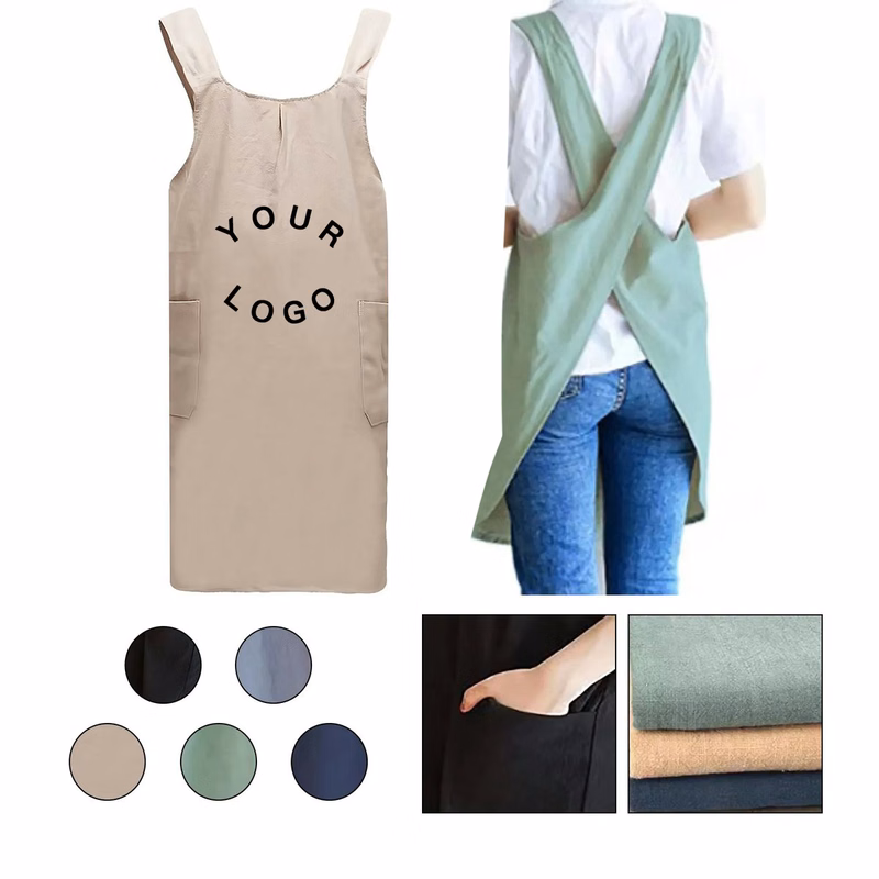 Machine Washable Cotton Linen Apron with Color Retention